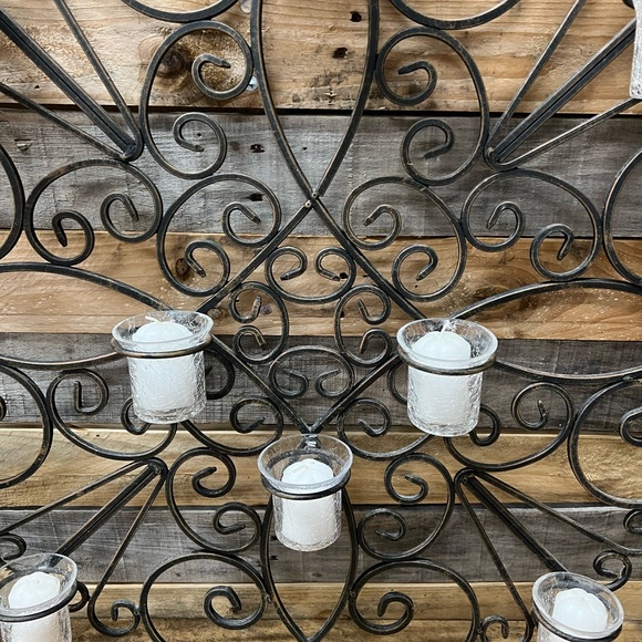 Decorative Black Wrought Iron Candle Holder Wall Decor with Votive Candles - Picture 3 of 7